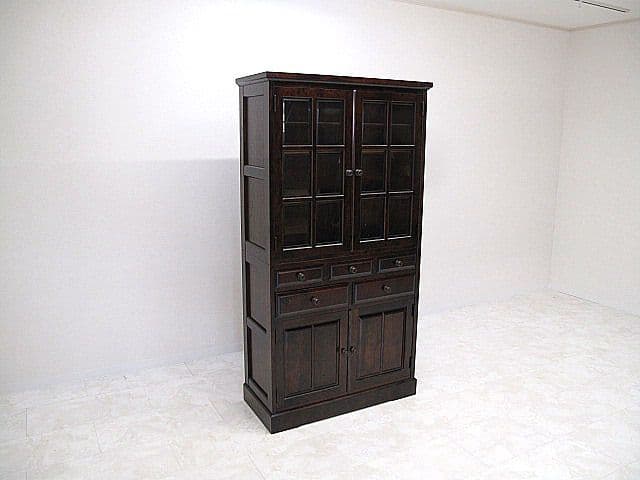 美品 北海道民芸家具 樺無垢材 食器棚 キャビネット 収納家具 カップボード