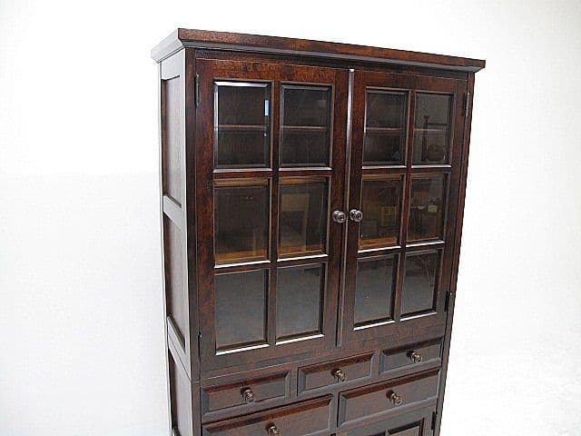 美品 北海道民芸家具 樺無垢材 食器棚 キャビネット 収納家具 カップボード