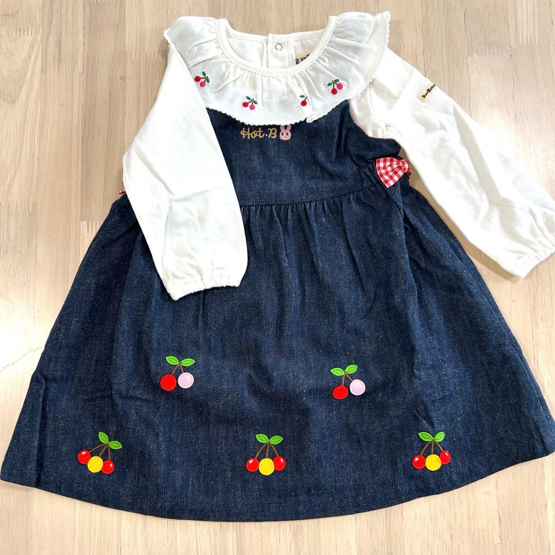 【80cm】 さくらんぼ刺繍 ジャンパースカート＆ブラウス　新品未使用