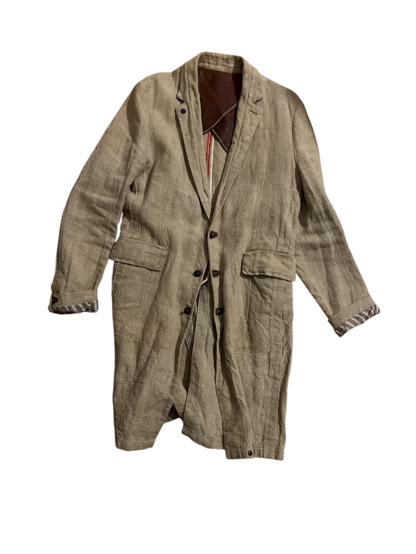 値下げ/ISAAC SELLAM/アイザック・セラム/リネン/コート/L