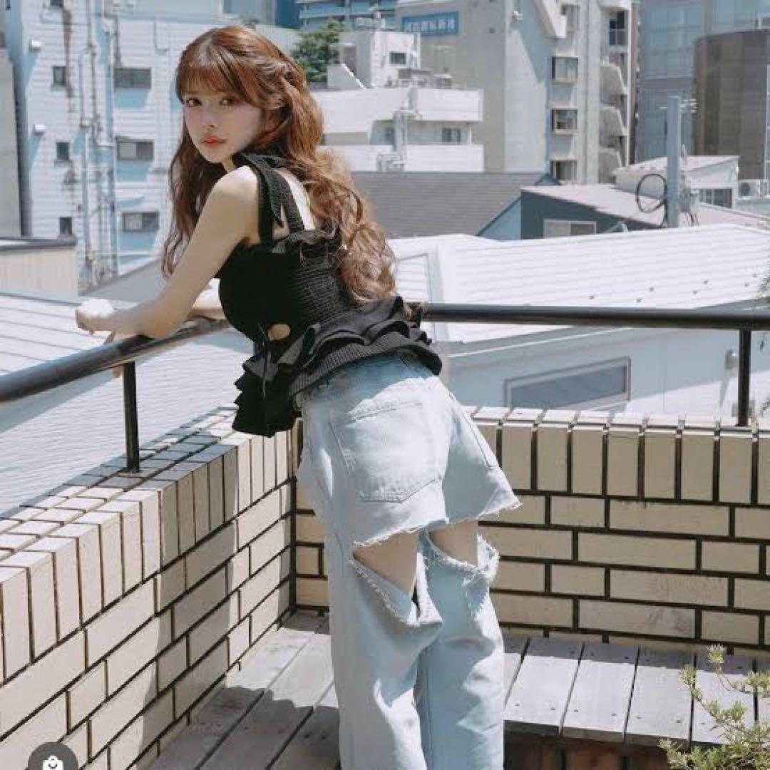 【完売品】Randyビジューバックカットワイドデニム Sサイ