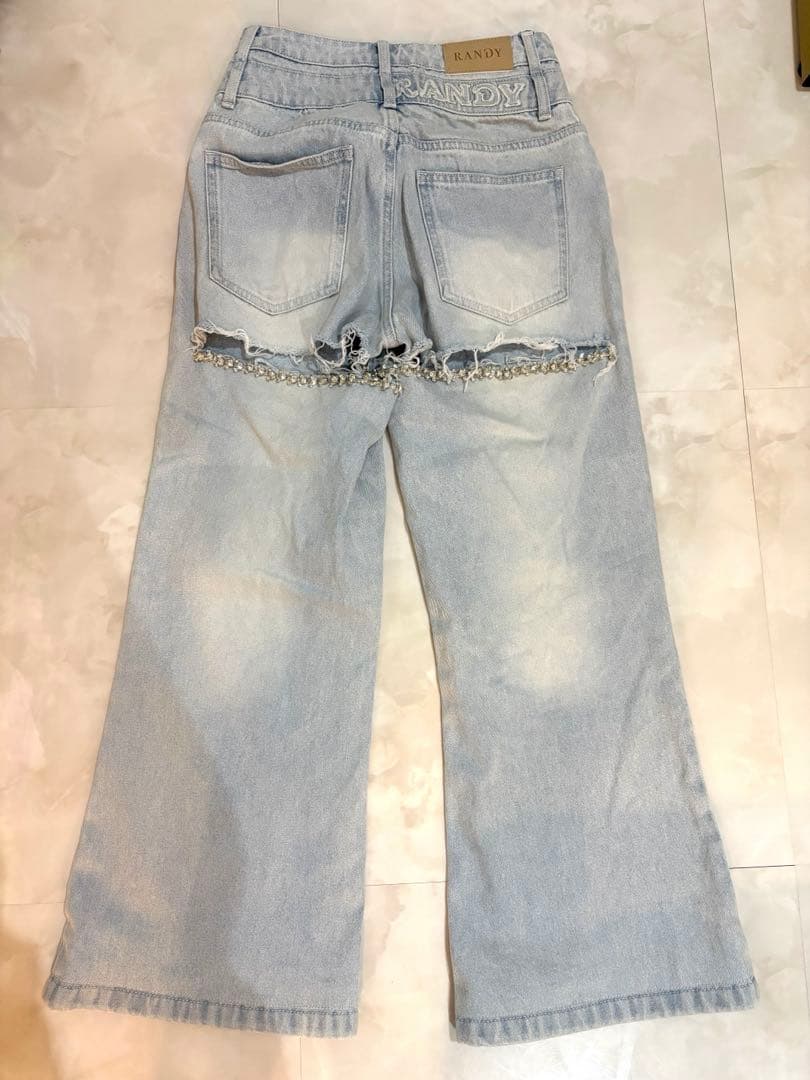 【完売品】Randyビジューバックカットワイドデニム Sサイ