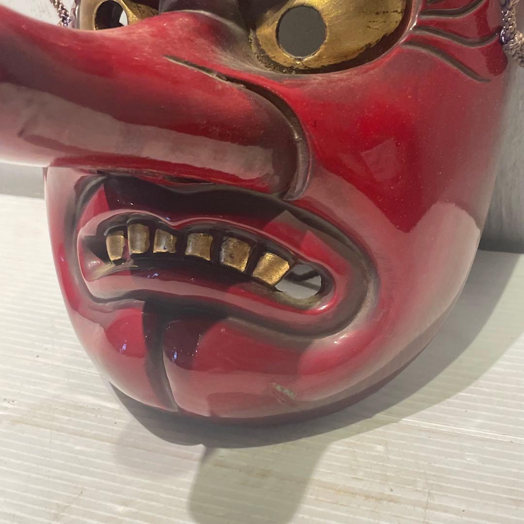 天狗 お面 壁掛け　木彫　時代　木彫り　小天狗　清巴　魔除け　縁起物　鬼面