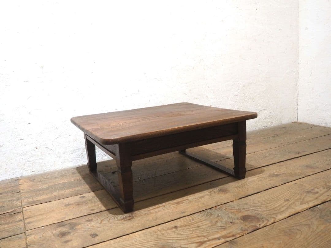 1307 アンティーク 総欅のローテーブル　文机　座卓　ちゃぶ台　レトロ　けやき