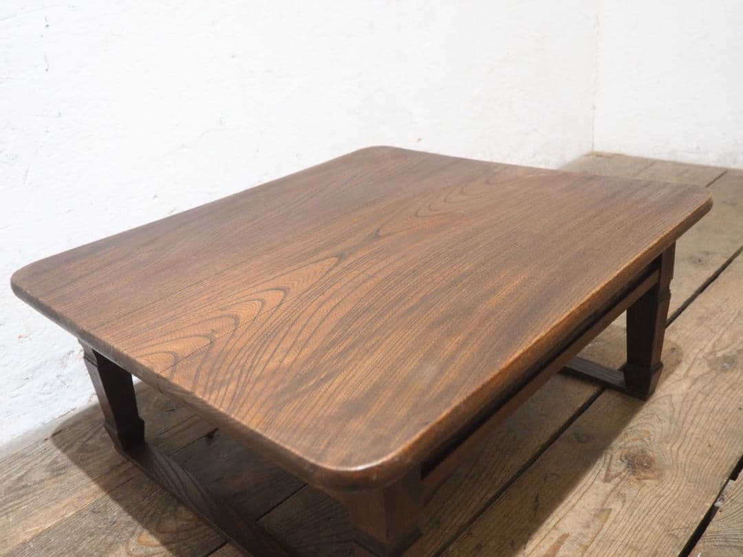 1307 アンティーク 総欅のローテーブル　文机　座卓　ちゃぶ台　レトロ　けやき