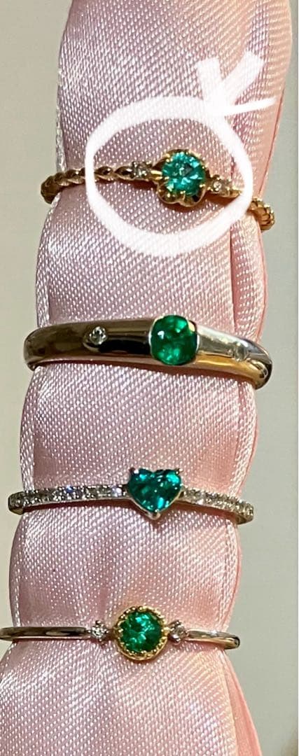 ま*)様 K10＊テイクアップ＊かわいいエメラルド&ダイヤリングです