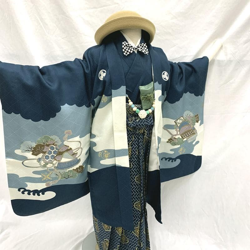 507ab43,小物類付き■七五三 五歳 男児 着物&羽織&袴&角帯