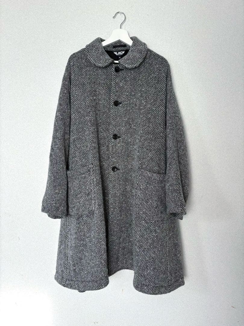 美品☆2024AW ブラックコムデギャルソン 丸襟ステンカラーツイードコート