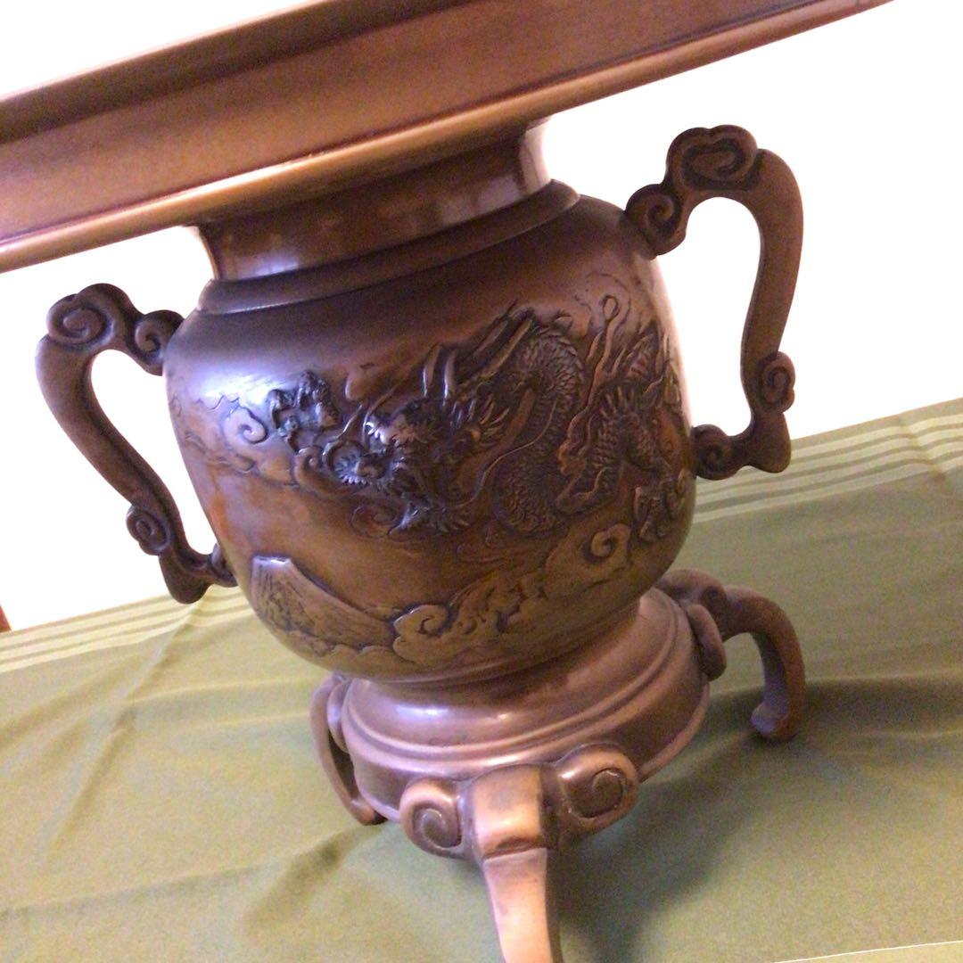 薄端　花器　印あり　三つ足　真鍮　蔵出し品　アンティーク　龍と富士