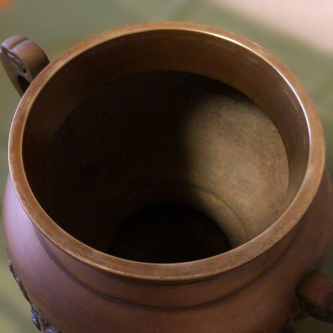 薄端　花器　印あり　三つ足　真鍮　蔵出し品　アンティーク　龍と富士