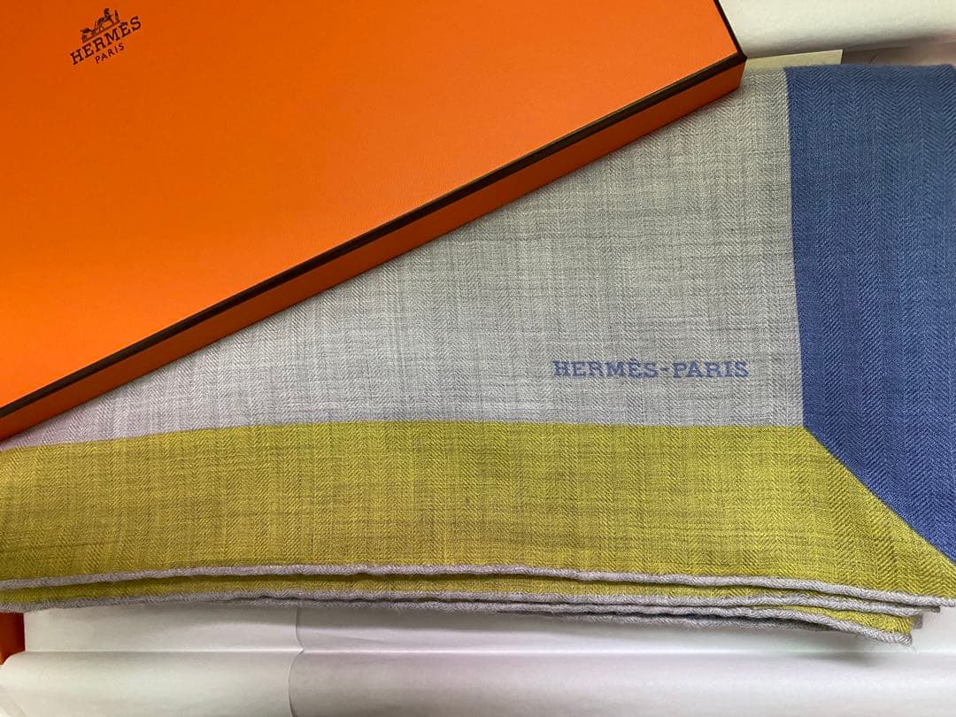 HERMES スカーフ グレー イエロー ブルー
