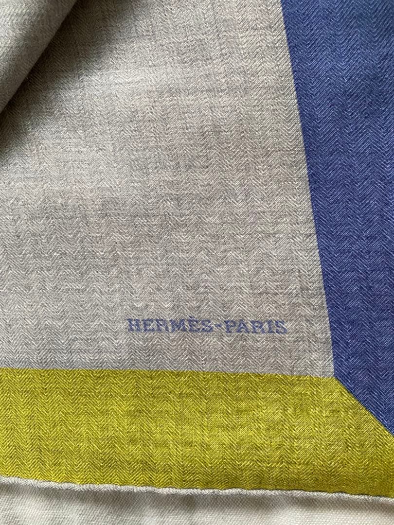 HERMES スカーフ グレー イエロー ブルー