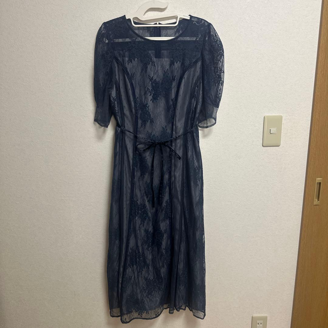 【新品未使用品】overEクラシックレースパイピングドレス:マリンブルー96