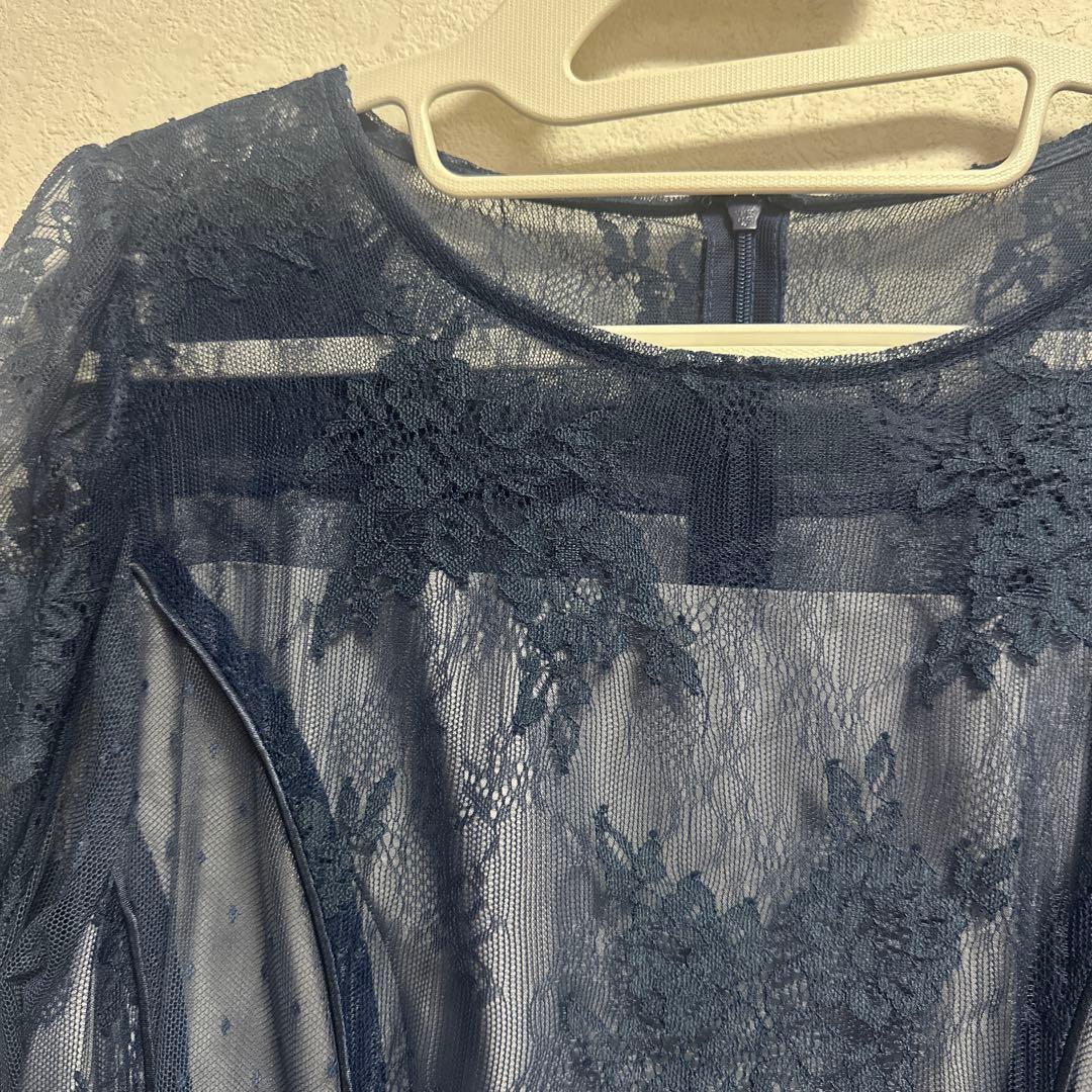 【新品未使用品】overEクラシックレースパイピングドレス:マリンブルー96