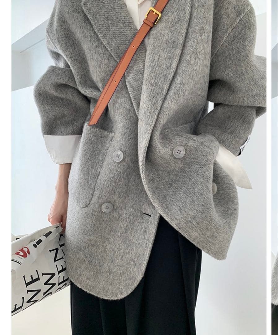 gypsohila ダブルブレストウールブレンドコート