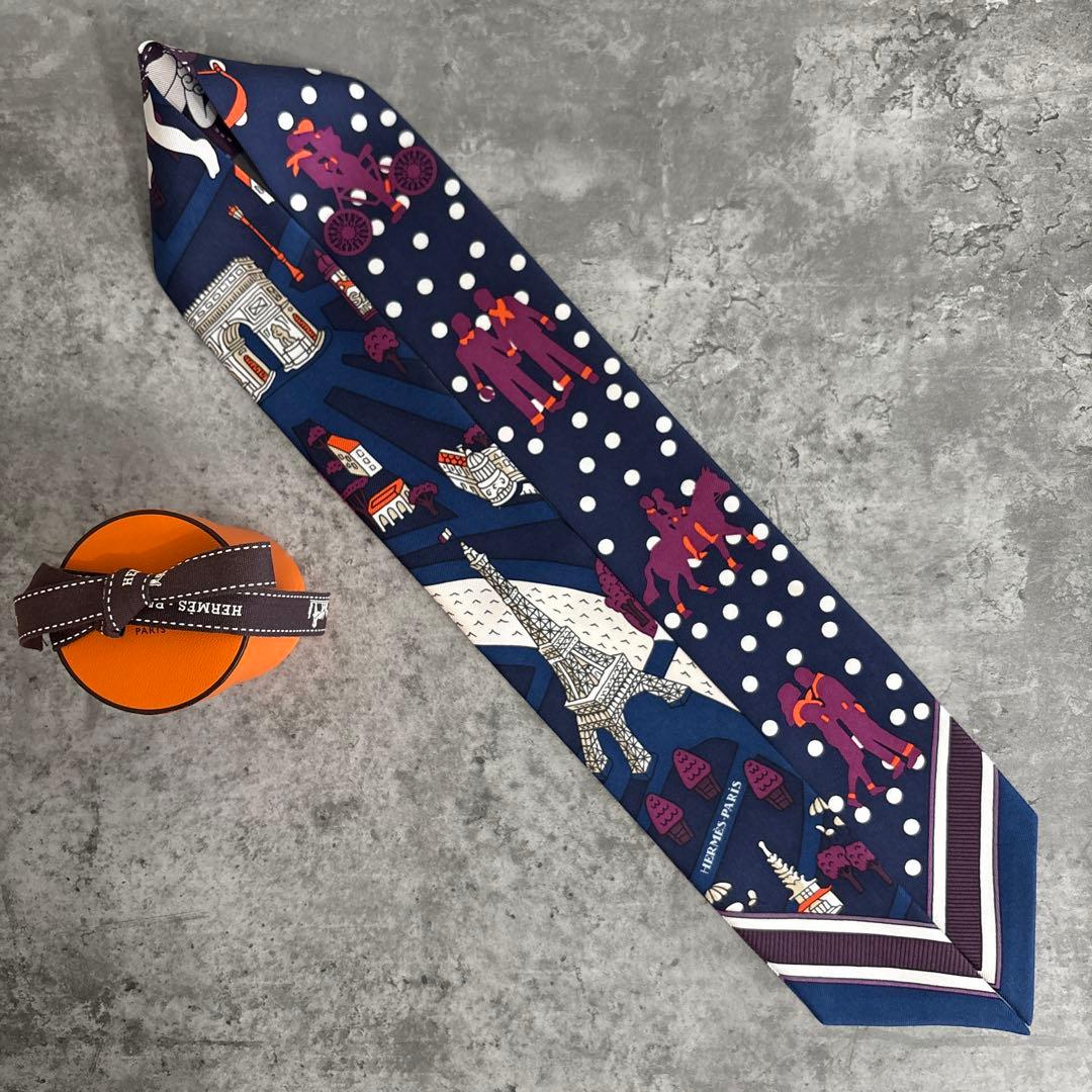 エルメス　ツイリー　新パリの恋人たち　ネイビー