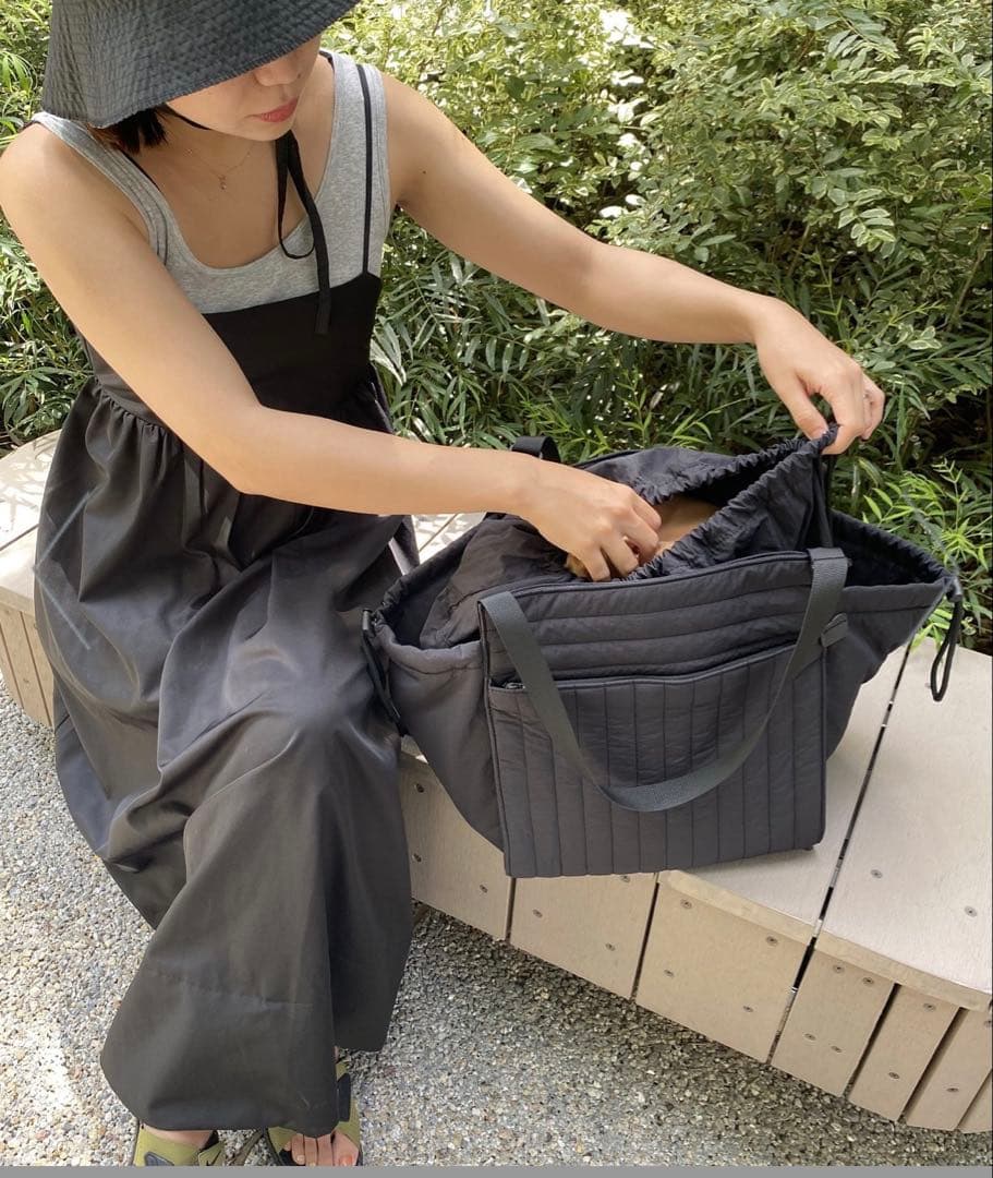 SOLPRESA ブラック 洗える キルティングトートマザーズバッグ(M)