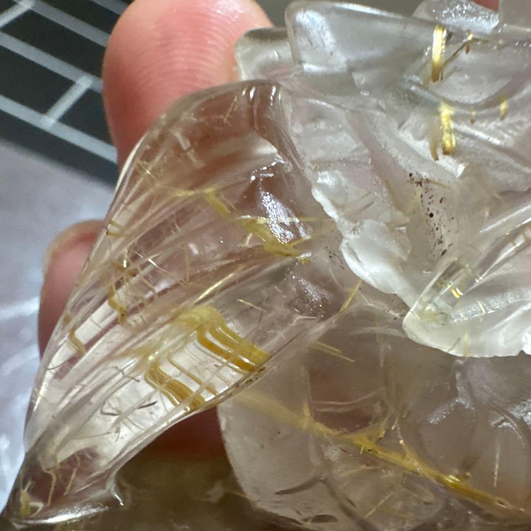 【高品質】ゴールドルチル 龍彫刻 原石置物 台座付