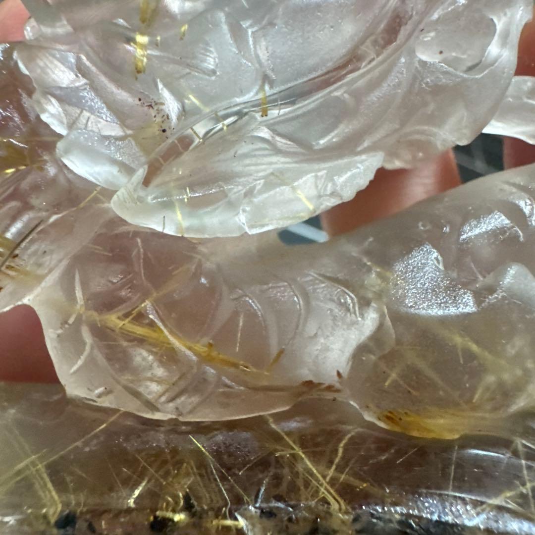 【高品質】ゴールドルチル 龍彫刻 原石置物 台座付