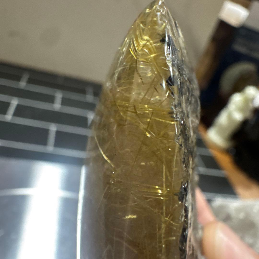 【高品質】ゴールドルチル 龍彫刻 原石置物 台座付