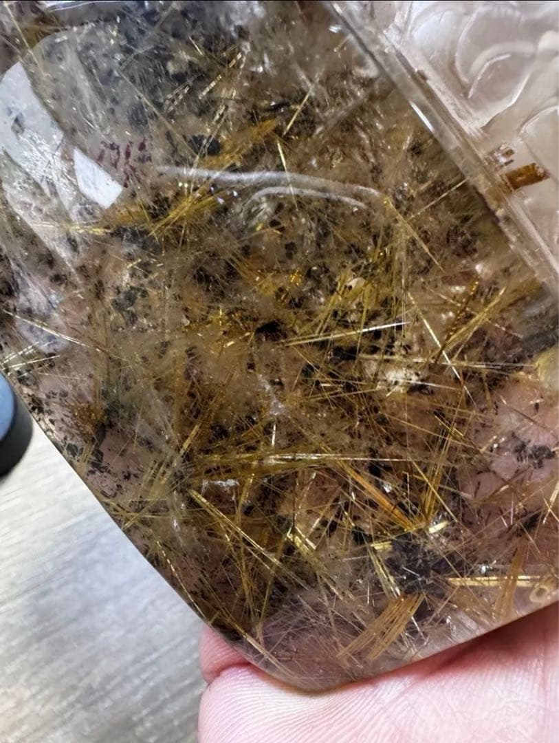 【高品質】ゴールドルチル 龍彫刻 原石置物 台座付