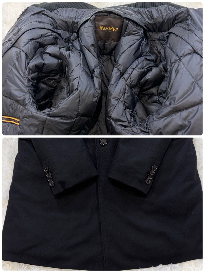 【美品】MOORER HARRIS カシミヤ混 ダウンチェスターコート 黒 52