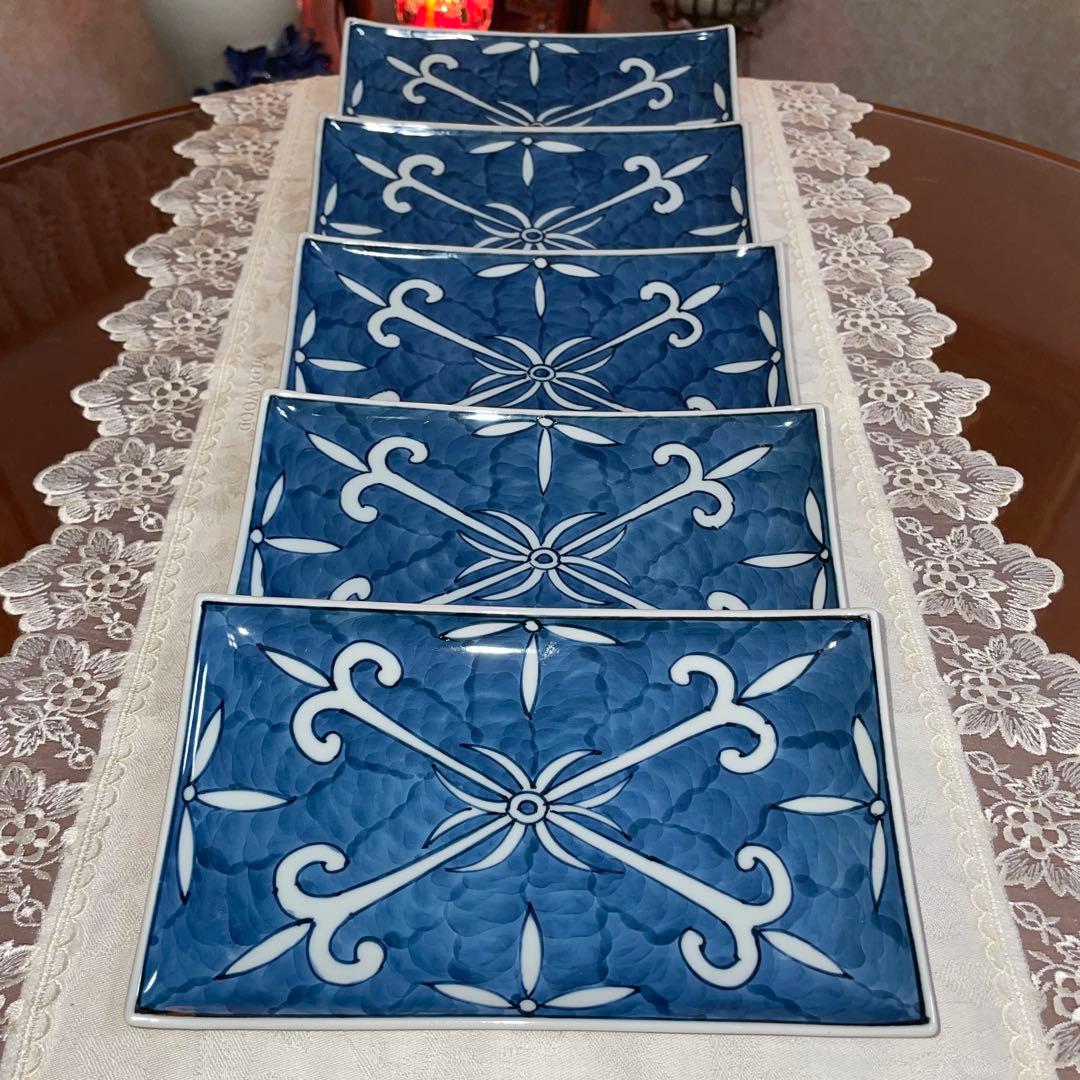 源右衛門　深付俵唐草　長角皿　5枚セット　未使用