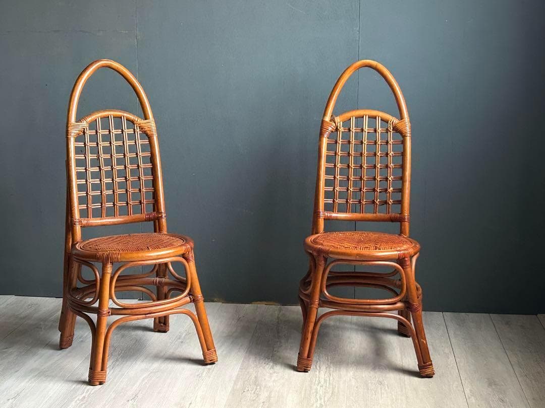 希少　ラタン　Rattan ハイバックチェア　バリ島　ヴィンテージ　2脚　IN