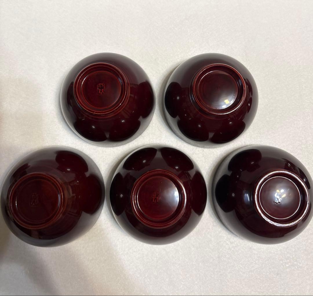 庫山窯 陶胎漆器 蓋付き煮物碗 五客 前畑陶器 和食器 懐石料理 絵変わり