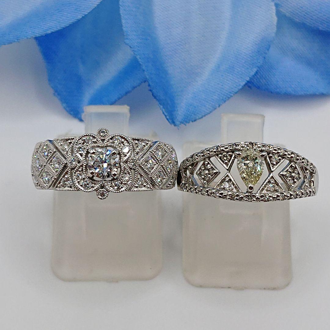 アンティーク風フラワーデザイン 天然ダイヤモンドリング Pt950