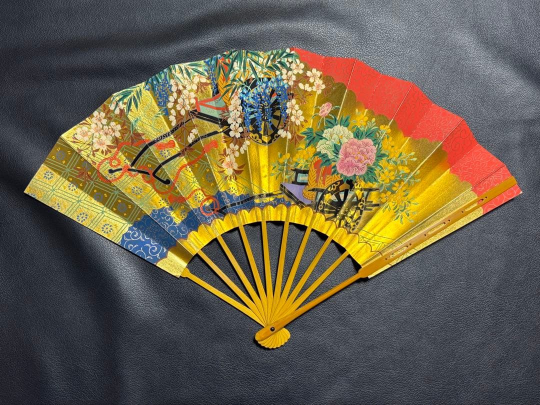 扇子　33cm 十松屋福井扇舗　鬘扇　朱妻明皇貴妃花軍花車図　仕舞扇　能楽　着物