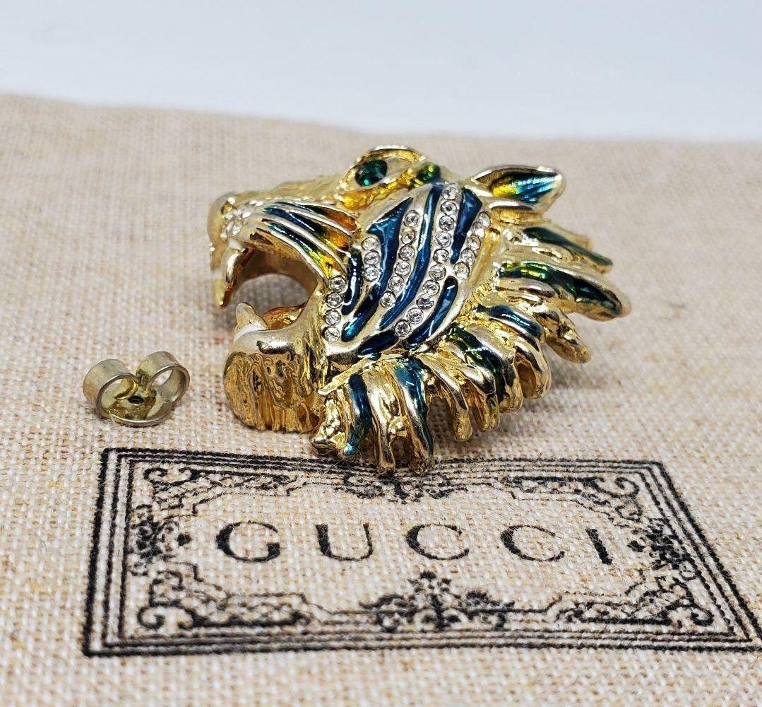 【超レア廃盤美品】GUCCI ビジュ ピアス タイガー ヘッド ラインストーン