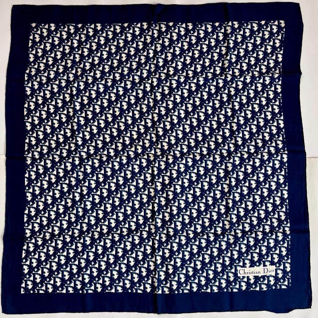 【クリスチャンディオール】トロッター スカーフ シルク100 ネイビー 紺色