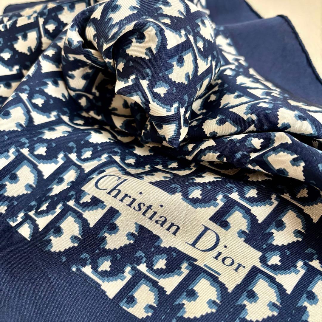 【クリスチャンディオール】トロッター スカーフ シルク100 ネイビー 紺色