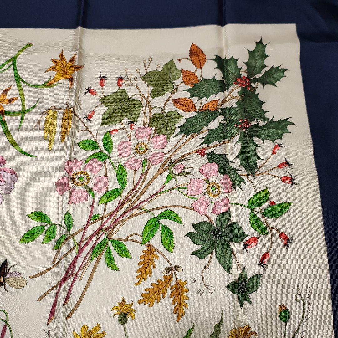 GUCCI グッチ ヴィンテージ シルク スカーフ フローラ 花 昆虫 蜻蛉 蝶