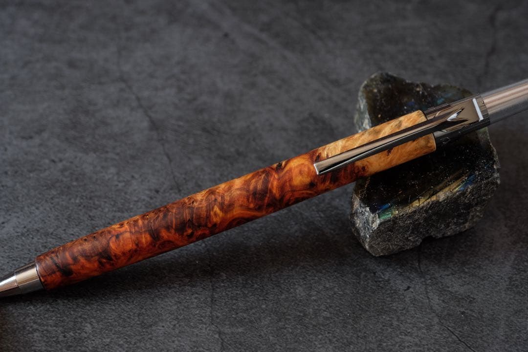 PG5木軸カスタム0168　高村杢工房 製図用シャープペンシル　花梨瘤極上の紅白