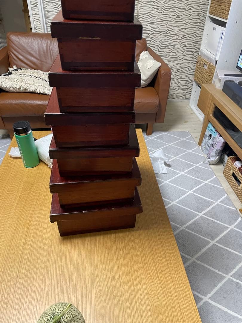 漆塗り　入れ子　7段　木箱　7個組　昭和レトロ　アンティーク　蓋付　ヴィンテージ