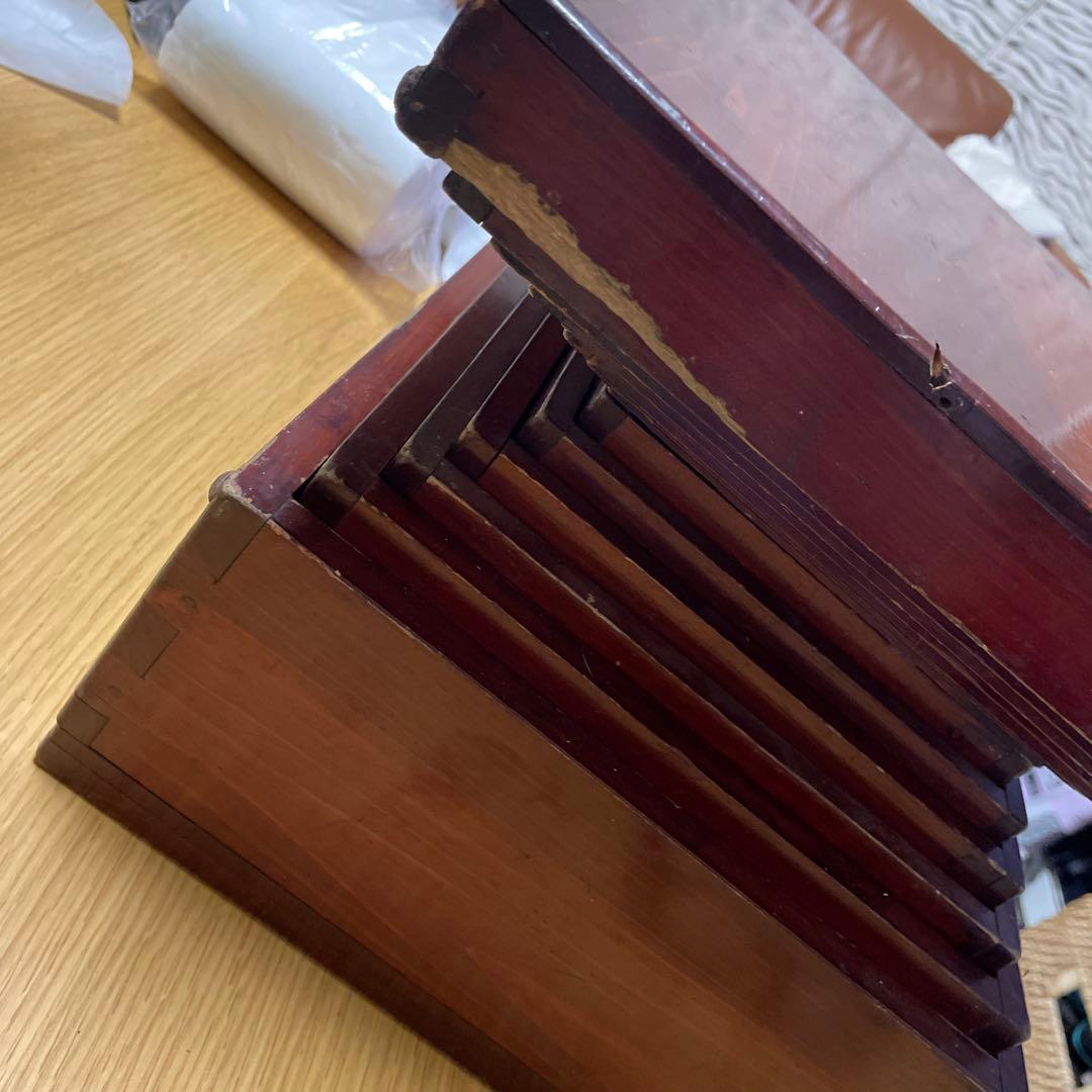 漆塗り　入れ子　7段　木箱　7個組　昭和レトロ　アンティーク　蓋付　ヴィンテージ