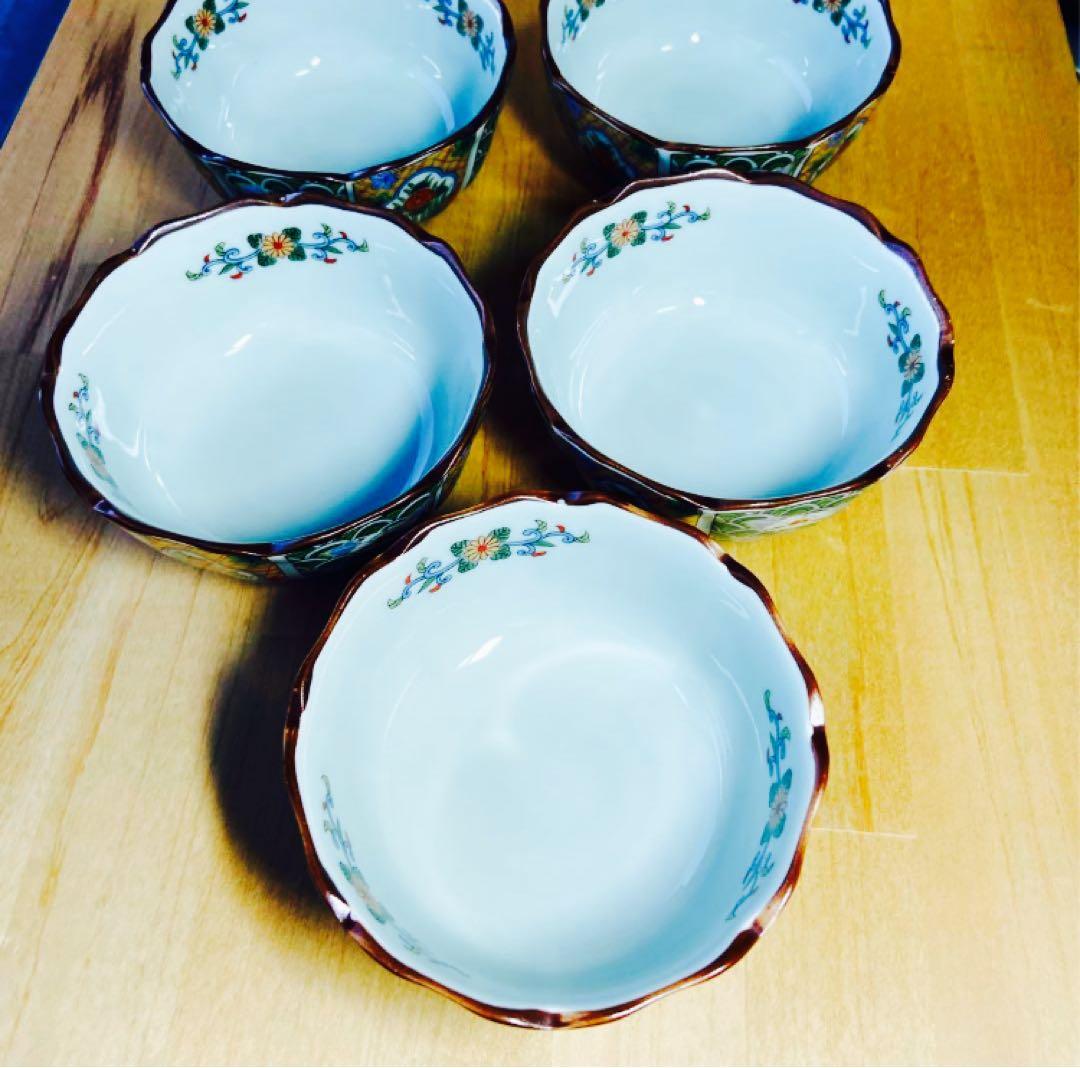 新品未使用・木箱入/佐藤走波 有田焼 華やか色絵 鉢5客＋皿5枚セット 年始め◎