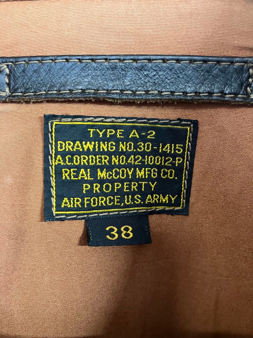 旧THE REAL McCOY'S TYPE A-2 レザージャケット 38
