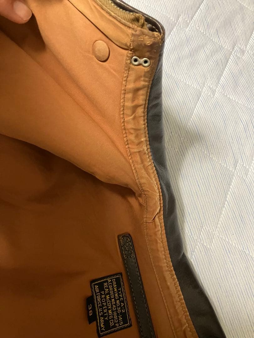 旧THE REAL McCOY'S TYPE A-2 レザージャケット 38