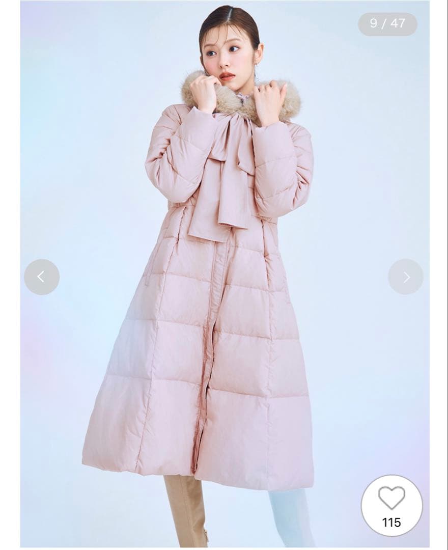 セルフォード　フードリボンロングダウンコート　ピンク　サイズ38（M相当）