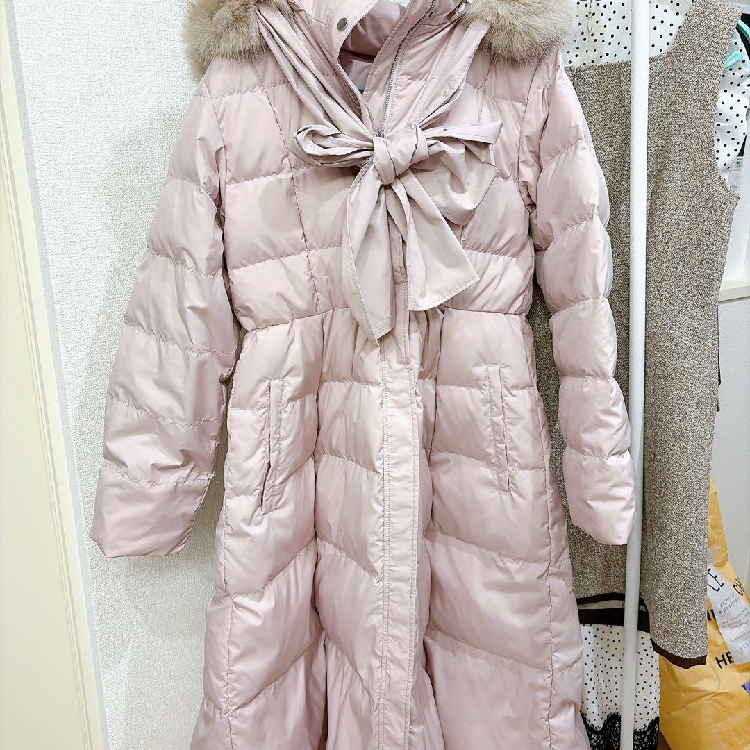 セルフォード　フードリボンロングダウンコート　ピンク　サイズ38（M相当）