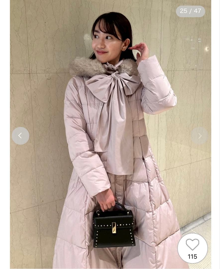 セルフォード　フードリボンロングダウンコート　ピンク　サイズ38（M相当）