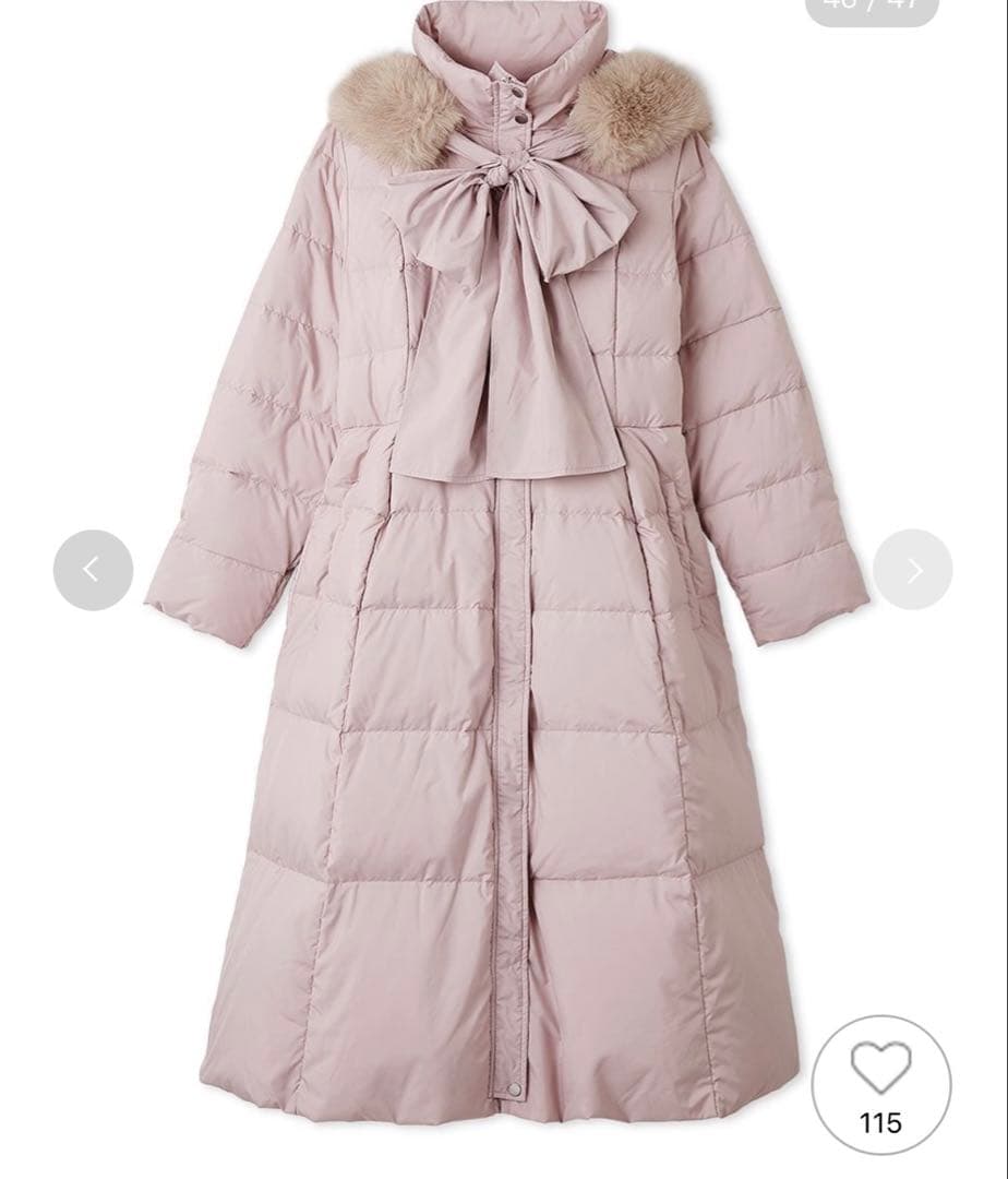 セルフォード　フードリボンロングダウンコート　ピンク　サイズ38（M相当）