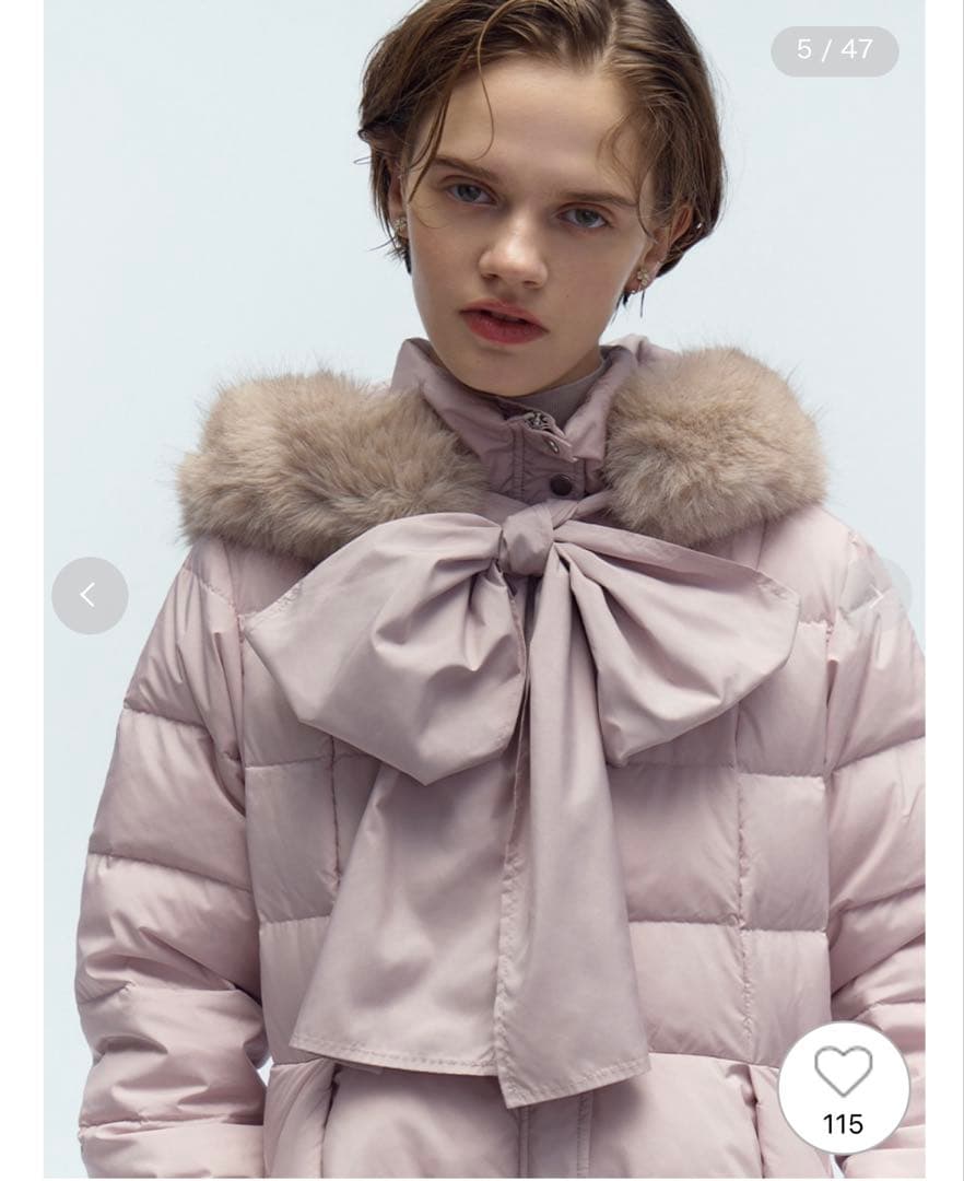 セルフォード　フードリボンロングダウンコート　ピンク　サイズ38（M相当）