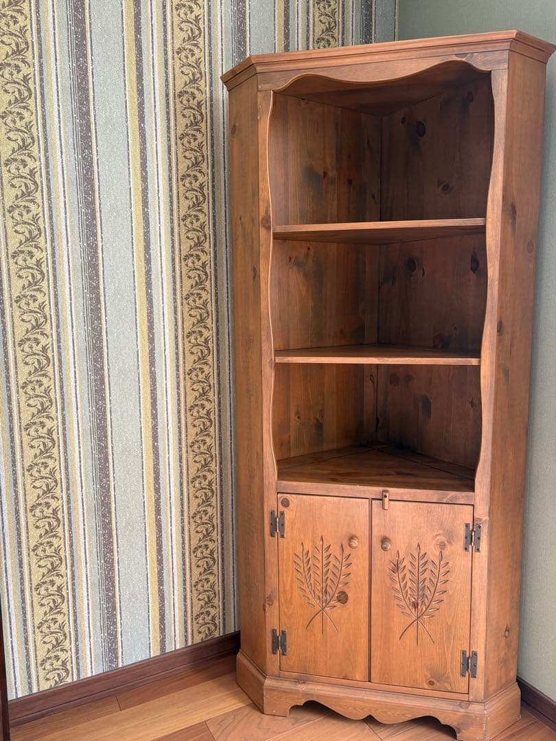 アンファン 廃盤 コーナーカップボード 本棚 食器棚 シェルフ カントリー家具