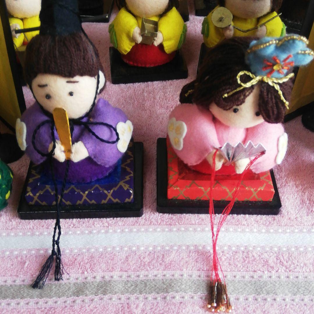 ハンドメイドお雛様、三人官女、五人囃子