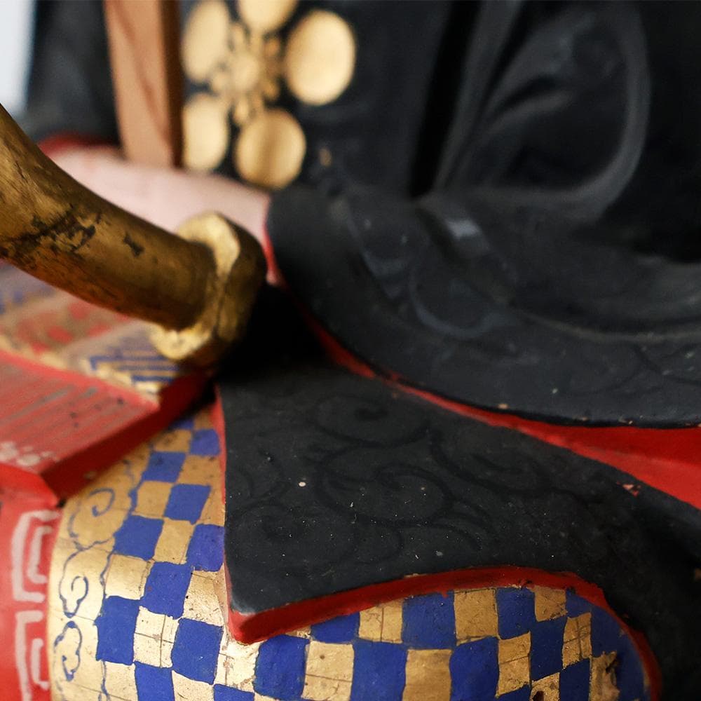 時代年代物 木彫 彩色 玉眼 天神像 天神様 菅原道真公 学問 書道誠実の神共箱