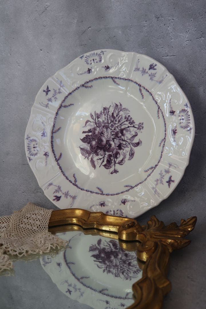 1890年代製 フランス クレールフォンテーヌ窯のポンパドゥールプレート33cm